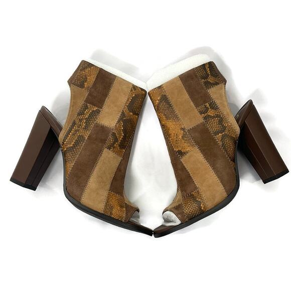 C. Wonder Open Toe Booties Brown Patchwork Leather Size 8 NEW - Picture 6 of 14